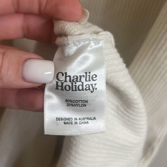 ✨Charlie Holiday Deliah Ribbed Midi Ivory Sz 4 Dress Cloud✨ - Picture 8 of 8